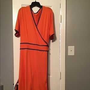 True Wrap Dress Orange Blue Trim Plus